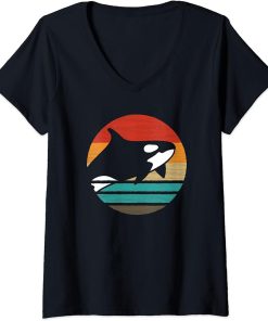 Womens Orca Retro Style Vintage V-Neck T-Shirt