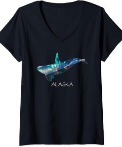 Womens Alaska Orca Whale V-Neck T-Shirt